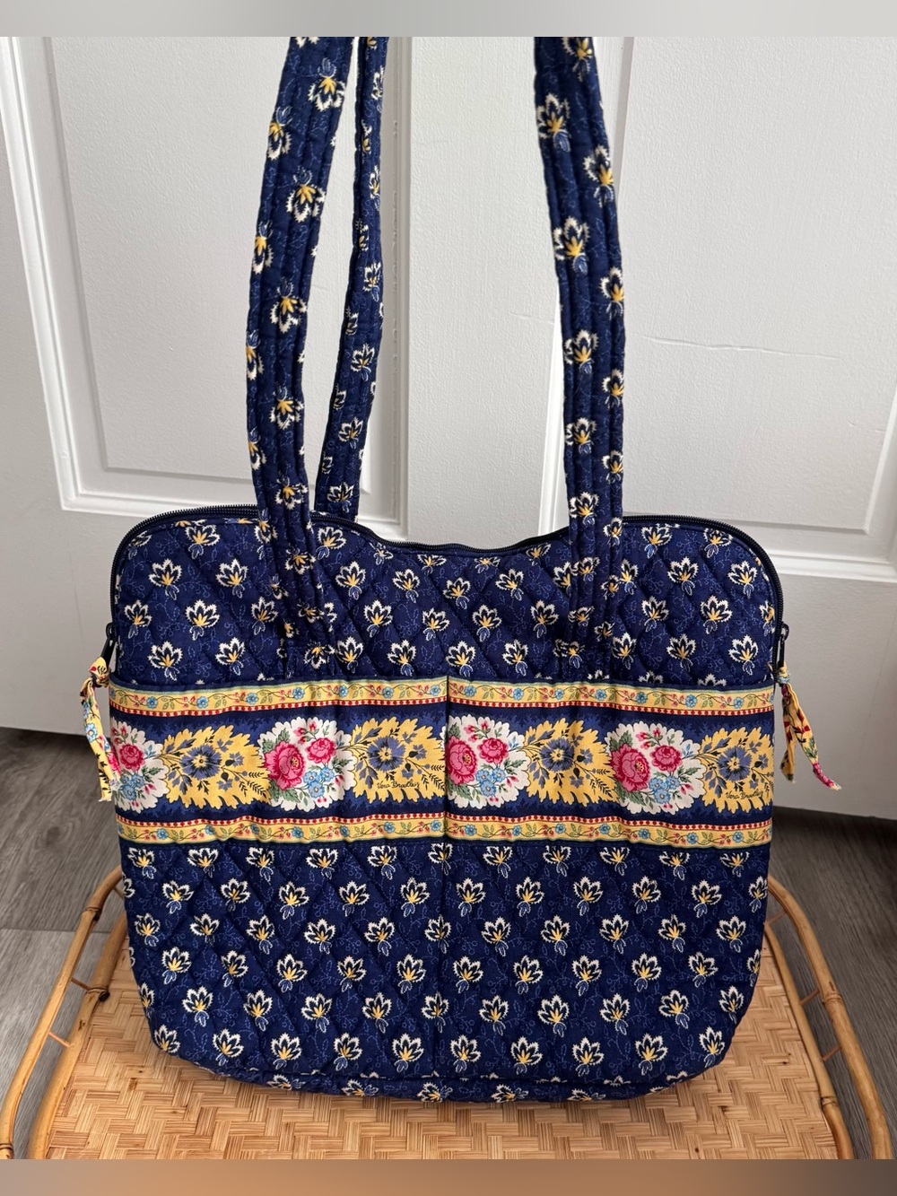 Vintage Vera Bradley Maison Blue Floral Quilted Tote Bag